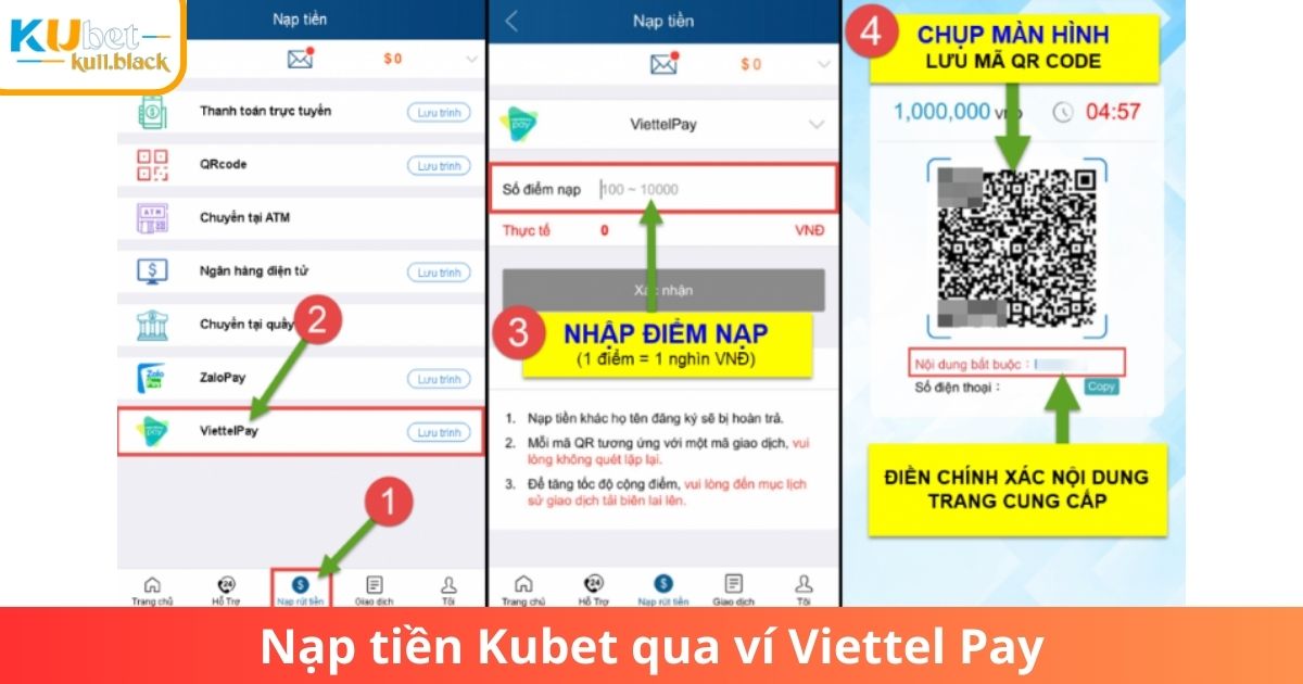 Cách gửi tiền vào nhà cái Kubet qua ví Viettel Pay